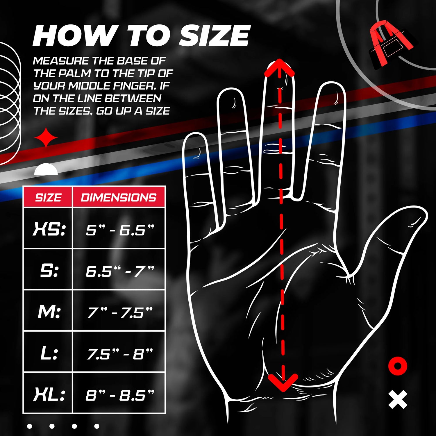 JerkFit RTB Powerlifting Wrist Support Wraps size guide