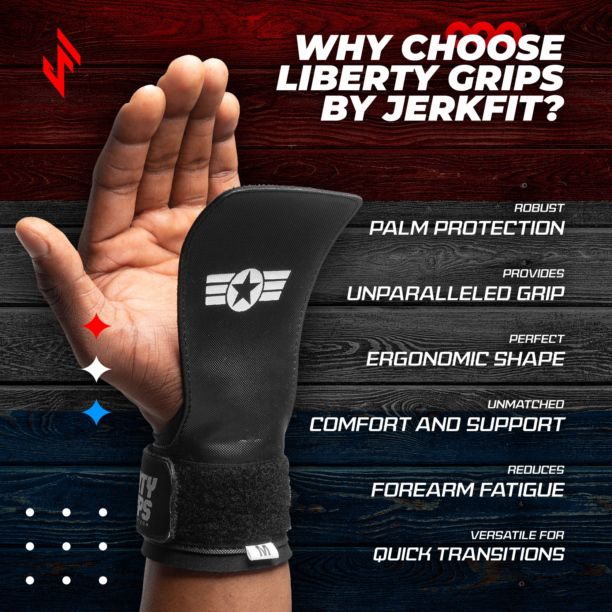 JerkFit Liberty Grips 2.0 Fingerless hand grips for CrossFit