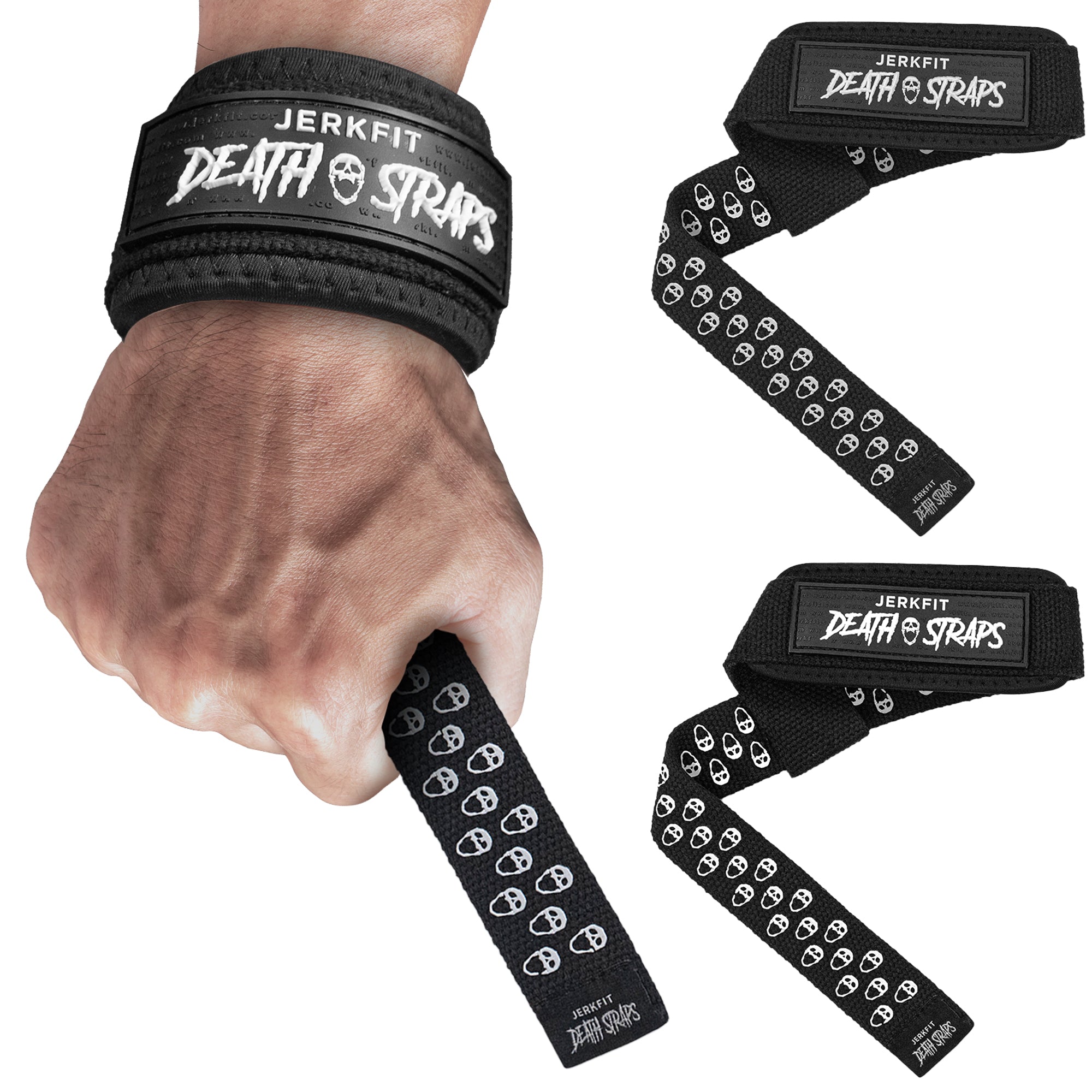 JerkFit Death Straps, Traditional Lifting Straps with Double Sided Skull-Grip