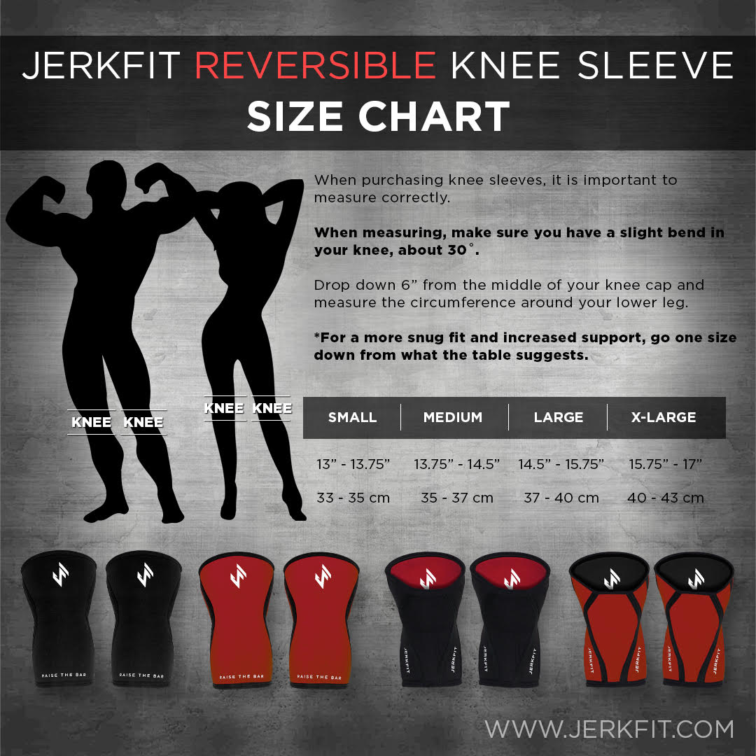 JerkFit Reversible Knee Sleeves size guide