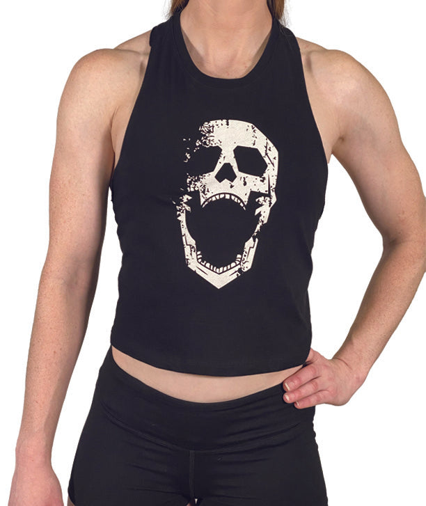 WOMEN'S DISTRESSED DEATH GRIPS CROP TANK